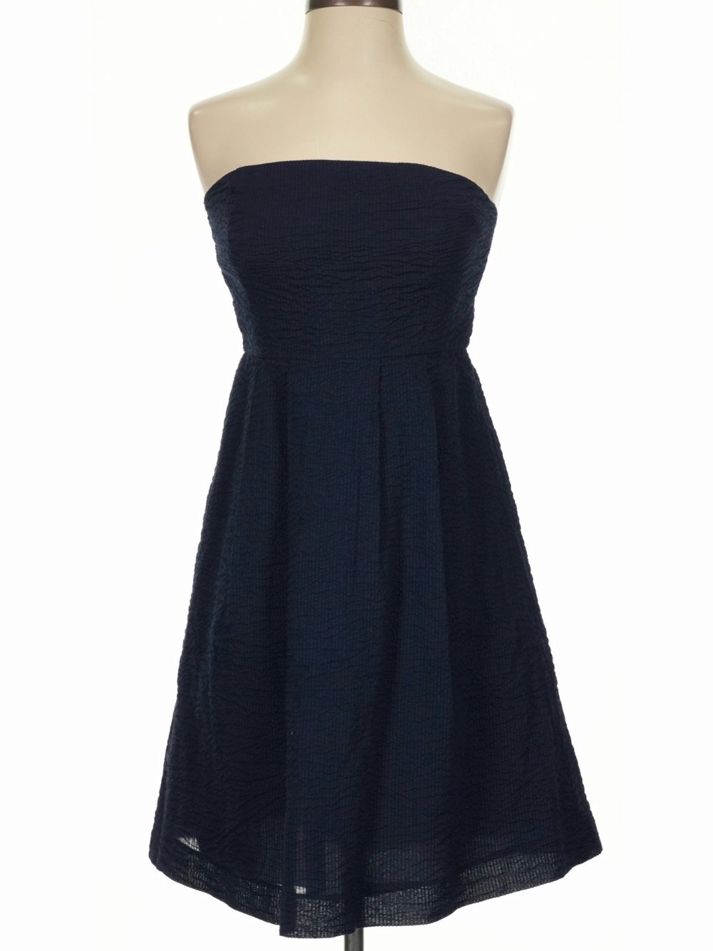 100% Cotton J. Crew Strapless Textured Navy A-Line Dress